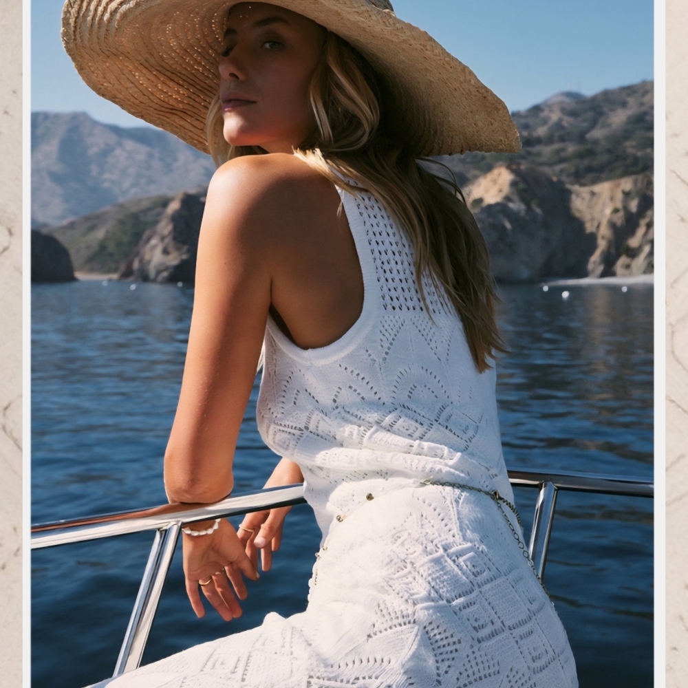 Z Supply Mallorca Crochet Midi Dress Tank White Cream Knit S ZD241249 Resort - Picture 6 of 16
